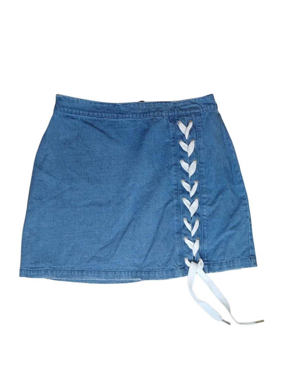E2 Denim White Ribbon Lace-Up Skirt With Grommets Size Large